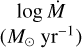 \[\begin{array}{*{35}{l}} \text{log}\,\dot{M} \\ ({{M}_{\odot }}\text{y}{{\text{r}}^{-1}}) \\ \end{array}\]