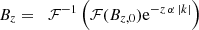 $$ \begin{aligned} B_z = \;\;\mathcal{F} ^{-1} \left(\mathcal{F} (B_{z,0})\mathrm{e}^{-z\,\alpha \,|k|}\right) \end{aligned} $$