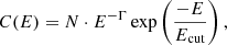 $$ \begin{aligned} C(E) = N \cdot E^{-\Gamma }\exp \left(\frac{-E}{E_{\rm cut}}\right), \end{aligned} $$