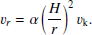 $$ \begin{aligned} v_r = \alpha \left(\frac{H}{r}\right)^2v_{\rm k}. \end{aligned} $$