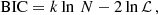 $$ \begin{aligned} \mathrm{BIC} = k\ln \,N - 2\ln \mathcal{L} \,, \end{aligned} $$