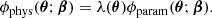 $$ \begin{aligned} \phi _{\mathrm{phys}}(\boldsymbol{\theta }; \boldsymbol{\beta }) = \lambda (\boldsymbol{\theta }) \phi _{\mathrm{param}}(\boldsymbol{\theta }; \boldsymbol{\beta }). \end{aligned} $$