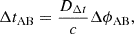 $$ \begin{aligned} \Delta t_{\mathrm{AB}} = \frac{D_{\Delta t}}{c} \Delta \phi _{\mathrm{AB}}, \end{aligned} $$