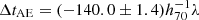 $ \Delta t_{\mathrm{AE}} = (-140.0 \pm 1.4) h_{70}^{-1} \lambda $