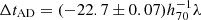 $ \Delta t_{\mathrm{AD}} = (-22.7 \pm 0.07) h_{70}^{-1} \lambda $
