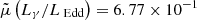 $ \tilde{\mu} \left( {L_{\gamma} / L_{\text{ Edd}}}\right) = 6.77\times10^{-1} $