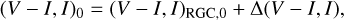 ${\left( {V - I,I} \right)_0} = {\left( {V - I,I} \right)_{{\rm{RGC}},0}} + \Delta \left( {V - I,I} \right),$