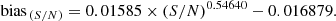 $$ \begin{aligned} \mathrm{bias}_{\,(S/N)} = 0.01585 \times (S/N)^{0.54640} - 0.016879. \end{aligned} $$