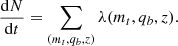 $$ \begin{aligned} \frac{\mathrm{d}N}{\mathrm{d}t} = \sum _{(m_t,q_b,z)} \lambda (m_t,q_b,z). \end{aligned} $$