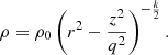 $$ \begin{aligned} \rho =\rho _0\left(r^2-\frac{z^2}{q^2}\right)^{-\frac{k}{2}}. \end{aligned} $$