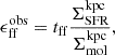 $$ \begin{aligned} \epsilon _{\rm ff}^\mathrm{obs}=t_{\rm ff} \frac{\Sigma _{\rm SFR}^\mathrm{kpc}}{\Sigma _{\rm mol}^\mathrm{kpc}}, \end{aligned} $$
