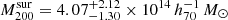 $ M_{200}^{\mathrm{sur}}=4.07_{-1.30}^{+2.12}\times10^{14}\,h_{70}^{-1}\,M_{\odot} $