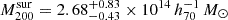 $ M_{200}^{\mathrm{sur}}=2.68_{-0.43}^{+0.83}\times10^{14}\,h_{70}^{-1}\,M_{\odot} $