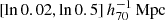 $ [\ln 0.02, \ln 0.5]\,h_{70}^{-1}\,\mathrm{Mpc} $