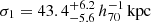 $ \sigma_1=43.4_{-5.6}^{+6.2}\,h_{70}^{-1}\,\mathrm{kpc} $