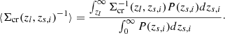 $$ \begin{aligned} \langle \Sigma _{\mathrm{cr}}(z_{l},z_{s,i})^{-1}\rangle = \frac{\int ^\infty _{z_{l}}\Sigma _{\mathrm{cr}}^{-1}(z_{l},z_{s,i})P(z_{s,i})dz_{s,i}}{\int ^\infty _{0}P(z_{s,i})dz_{s,i}}\cdot \end{aligned} $$