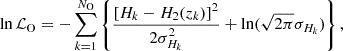 $$ \begin{aligned} \ln \mathcal{L} _{\rm O} = -\sum _{k=1}^{N_{\rm O}}\left\{ \dfrac{\left[H_k-H_2(z_k)\right]^2}{2\sigma _{H_k}^2} + \ln (\sqrt{2\pi }\sigma _{H_k})\right\} , \end{aligned} $$