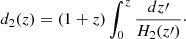 $$ \begin{aligned} d_2(z)=\left(1+z\right)\int _0^z\dfrac{dz\prime }{H_2(z\prime )}\cdot \end{aligned} $$