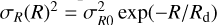 $\sigma_{R}(R)^{2}=\sigma_{R 0}^{2} \exp \left(-R/R_{\mathrm{d}}\right)$