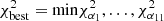 $ \rm \chi^2_{best} = min{\chi^2_{\alpha_1}, \ldots, \chi^2_{\alpha_{11}}} $