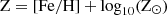 $ \rm Z = [Fe/H] + \log_{10}(Z_\odot) $
