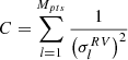 $ C=\sum_{l = 1}^{M_{pts}}\frac{1}{\left(\sigma_l^{RV} \right)^2} $