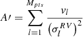 $ A {\prime}=\sum_{l = 1}^{M_{pts}} \frac{v_l}{\left(\sigma^{RV}_l \right)^2} $