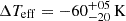 $ \Delta T_{\mathrm{eff}} = -60^{+05}_{-20}\, \mathrm{K} $
