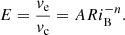 $$ \begin{aligned} E = \frac{v_{\rm e}}{v_{\rm c}} = ARi_\mathrm{B} ^{-n}. \end{aligned} $$