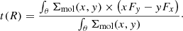$$ \begin{aligned} t(R) = \frac{\int _\theta \Sigma _{\rm mol}(x,y) \times \left(xF_y - yF_x\right)}{\int _\theta \Sigma _{\rm mol}(x,y)}\cdot \end{aligned} $$