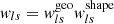 $ \mathit{w}_{ls} = \mathit{w}_{ls}^{\mathrm{geo}} \mathit{w}_{ls}^{\mathrm{shape}} $