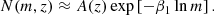 $$ \begin{aligned} N(m,z) \approx A(z) \exp \left[- \beta _1 \ln m \right]. \end{aligned} $$