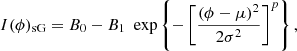 $$ \begin{aligned} I(\phi )_{\text{sG}}=B_0-B_1\ \text{ exp}\left\{ -\left[\frac{(\phi -\mu )^2}{2\sigma ^2}\right]^p\right\} , \end{aligned} $$