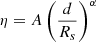 $$ \begin{aligned} \eta = A \left(\frac{d}{R_s}\right)^\alpha \end{aligned} $$