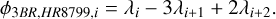 $\phi_{3 B R, H R 8799, i}=\lambda_{i}-3 \lambda_{i+1}+2 \lambda_{i+2}.$