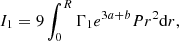 $$ \begin{aligned} I_1& = 9\int _0^R\Gamma _1e^{3a+b}Pr^2\mathrm{d}r ,\end{aligned} $$