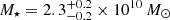 $ M_{\star}=2.3^{+0.2}_{-0.2}\times 10^{10}\,M_{\odot} $