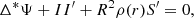 $$ \begin{aligned} \Delta ^*\Psi + II^{\prime } + R^2 \rho (r)S^{\prime } = 0, \end{aligned} $$