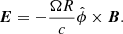 $$ \begin{aligned} {\boldsymbol{E}} = -\frac{\Omega R}{c} {\hat{\phi }} \times \boldsymbol{B}. \end{aligned} $$