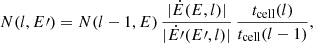 $$ \begin{aligned} N(l,E\prime ) = N(l-1,E)\,\frac{|\dot{E}(E,l)|}{|\dot{E\prime }(E\prime ,l)|}\,\frac{t_{\rm cell}(l)}{t_{\rm cell}(l-1)}, \end{aligned} $$