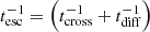 $ t_{\mathrm{esc}}^{\mathrm{-1}} = \left(t_{\mathrm{cross}}^{\mathrm{-1}} + t_{\mathrm{diff}}^{\mathrm{-1}}\right) $