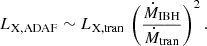 $$ \begin{aligned} L_{\rm X,ADAF} \sim L_{\rm X,tran}\,\left(\frac{\dot{M}_{\rm IBH}}{\dot{M}_{\rm tran}} \right)^2. \end{aligned} $$