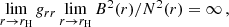 $$ \begin{aligned} \lim _{r\rightarrow r_\mathrm{H} } g_{rr}&\lim _{r\rightarrow r_\mathrm{H} }B^2(r)/N^2(r)=\infty \,, \end{aligned} $$