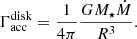 $$ \begin{aligned} \Gamma _{\rm acc}^\mathrm{disk} = \frac{1}{4\pi } \frac{GM_{\star }\dot{M}}{R^3}. \end{aligned} $$