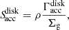 $$ \begin{aligned} {S\!}_{\rm acc}^\mathrm{disk} = \rho \frac{\Gamma _{\rm acc}^\mathrm{disk}}{\Sigma _{\rm g}}, \end{aligned} $$