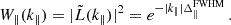 $$ \begin{aligned} W_\parallel (k_\parallel ) = |\tilde{L}(k_\parallel )|^2 = e^{-|k_\parallel | \Delta _\parallel ^\mathrm{FWHM}} \,. \end{aligned} $$