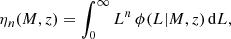 $$ \begin{aligned} \eta _n(M,z) =\int _0^\infty L^n\,\phi (L|M,z)\,{\mathrm{d} } L, \end{aligned} $$