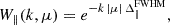 $$ \begin{aligned} W_\parallel (k,\mu )=e^{-k\,|\mu |\,\Delta _\parallel ^\mathrm{FWHM}}, \end{aligned} $$