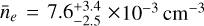 $\bar{n}_{e}=7.6_{-2.5}^{+3.4} \times 10^{-3} \mathrm{~cm}^{-3}$