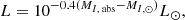 $$ \begin{aligned} L=10^{-0.4(M_{I,\text{ abs}}-M_{I,\odot })}L_{\odot }, \end{aligned} $$